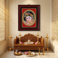 Oval Face Krishna Tanjore Gold Foil Painting
