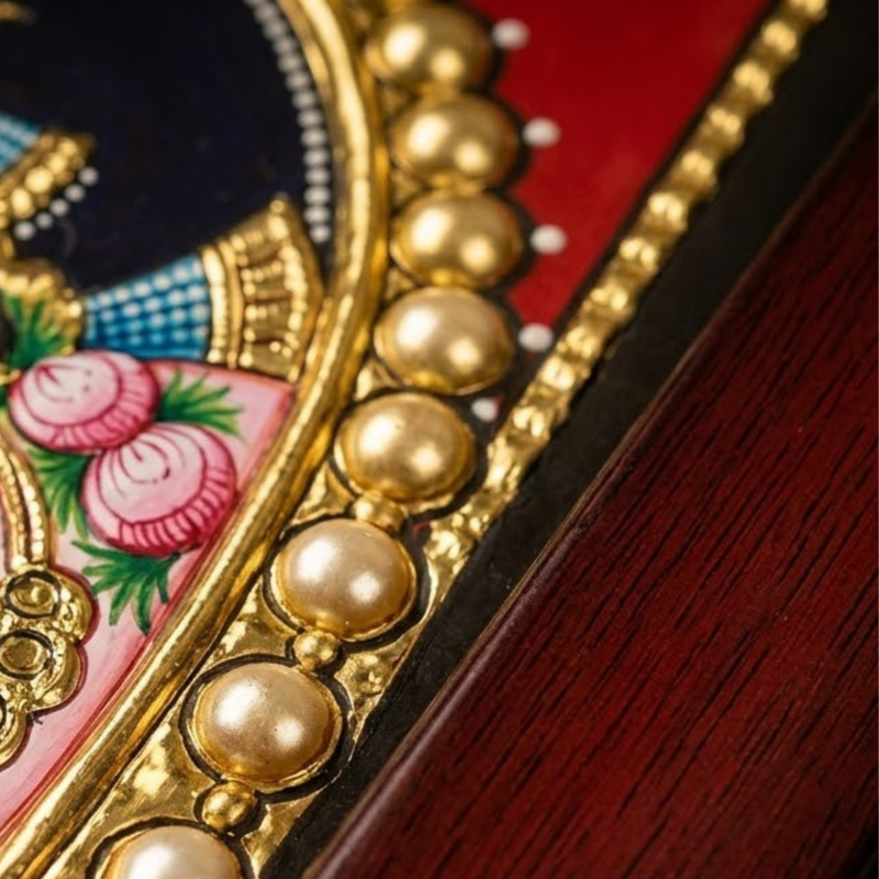 Oval Face Krishna Tanjore Gold Foil Painting
