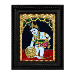 Butter Pot Krishna Tanjore Gold Foil Painting
