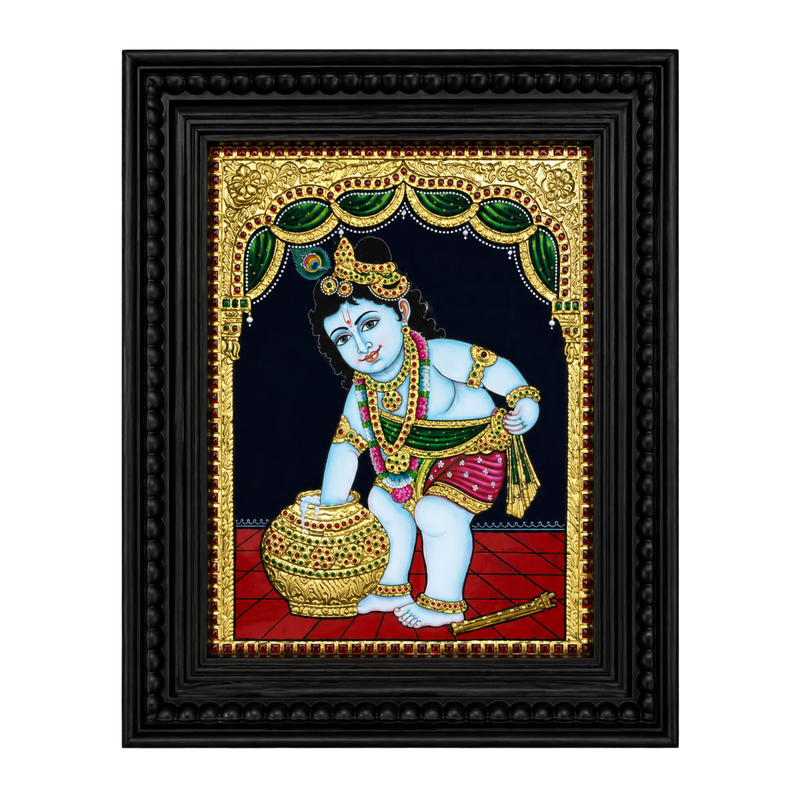 Butter Pot Krishna Tanjore Gold Foil Painting
