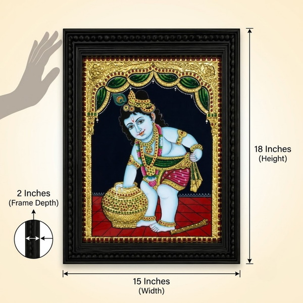 Butter Pot Krishna Tanjore Gold Foil Painting