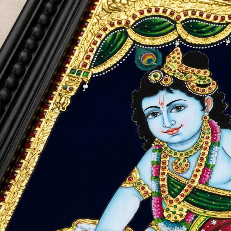 Butter Pot Krishna Tanjore Gold Foil Painting