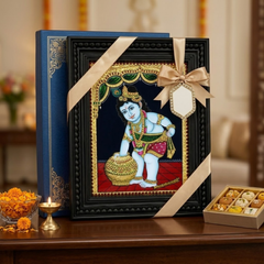 Butter Pot Krishna Tanjore Gold Foil Painting