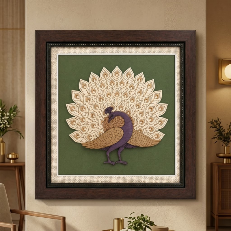 Dancing Peacock Wood Inlay Photo Frame