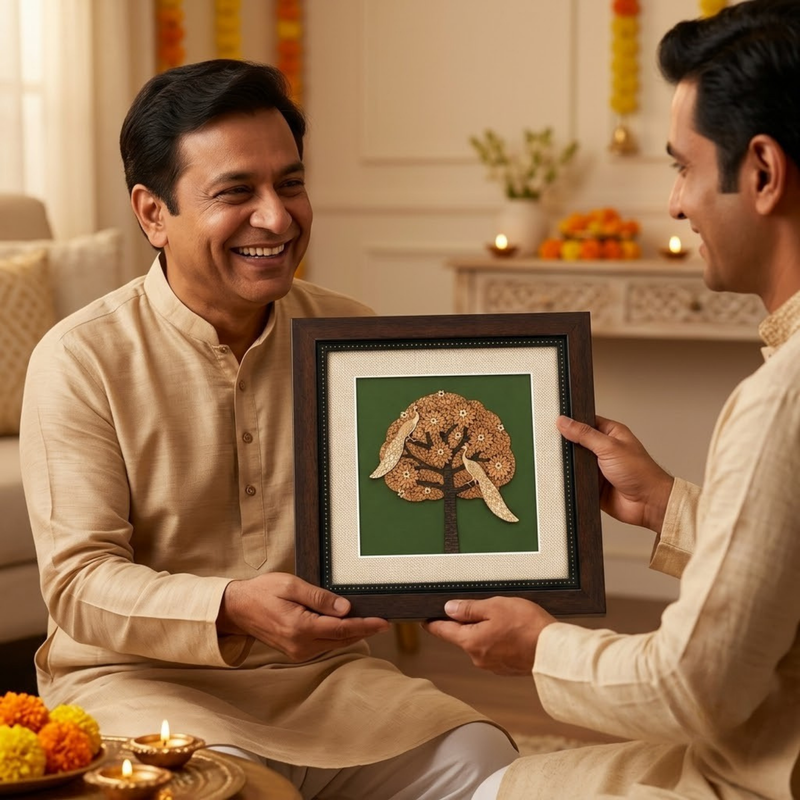 Peacock on Tree Wood Inlay Photo Frame