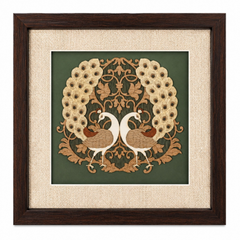 Twin Peacocks Wood Inlay Photo Frame
