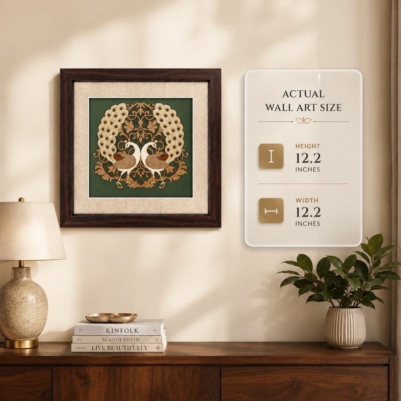 Twin Peacocks Wood Inlay Photo Frame