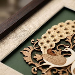 Twin Peacocks Wood Inlay Photo Frame