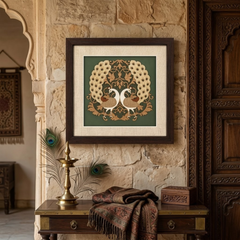 Twin Peacocks Wood Inlay Photo Frame
