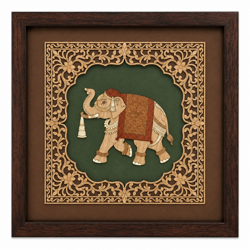 Royal Elephant Wood Inlay Photo Frame