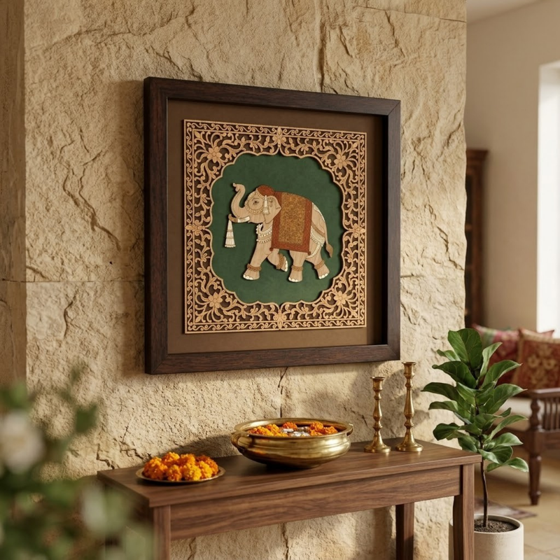 Royal Elephant Wood Inlay Photo Frame