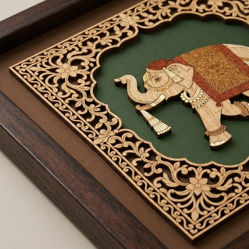 Royal Elephant Wood Inlay Photo Frame