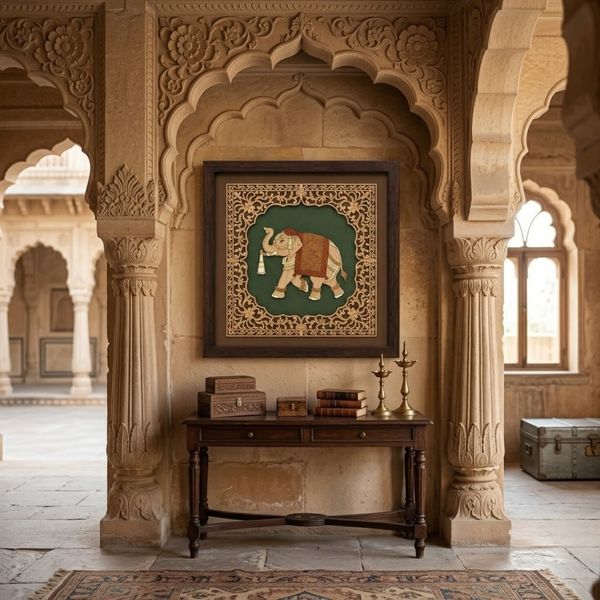 Royal Elephant Wood Inlay Photo Frame