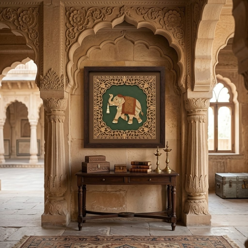 Royal Elephant Wood Inlay Photo Frame