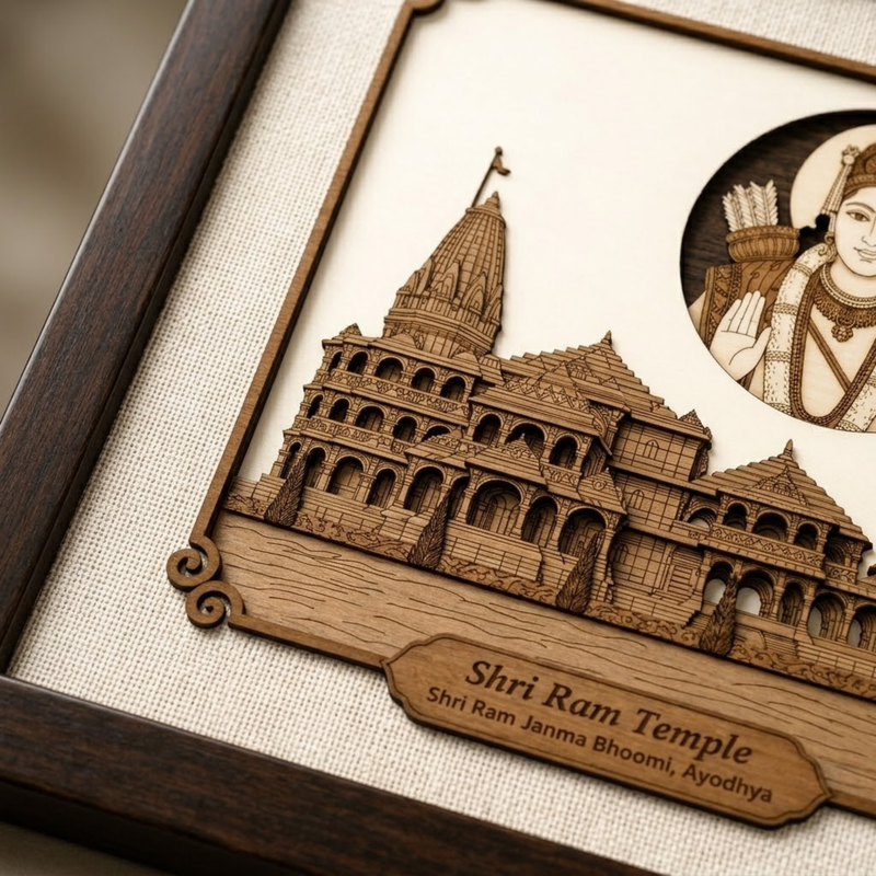 Shree Ram Mandir Ayodhya Wood Inlay Photo Frame
