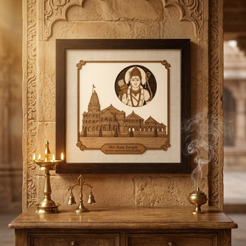 Shree Ram Mandir Ayodhya Wood Inlay Photo Frame