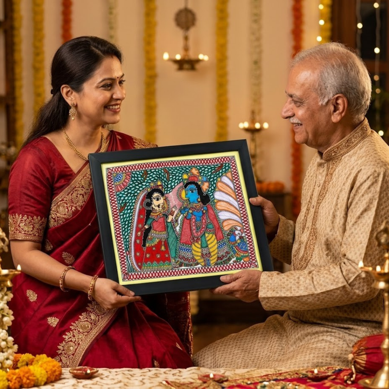 Radha Krishna Madhubani Painting 21”×20”