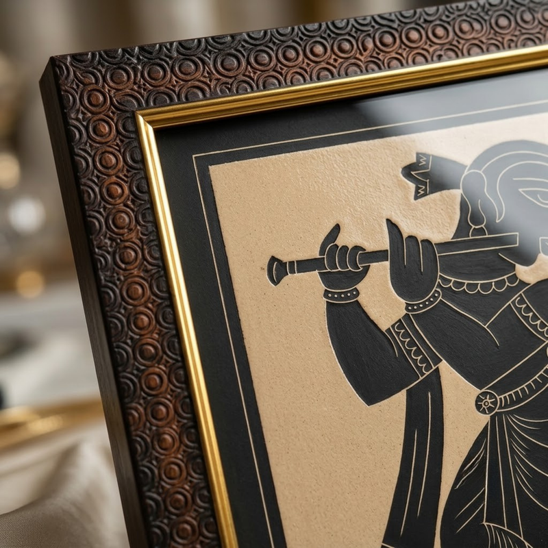 Lord Krishna Ceramic Etching Painting Photo Frame (9x11 Inch)