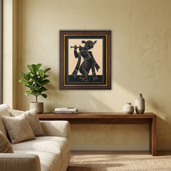 Flute Playing Lord Krishna Ceramic Etching Painting Photo Frame (9x11 Inch)