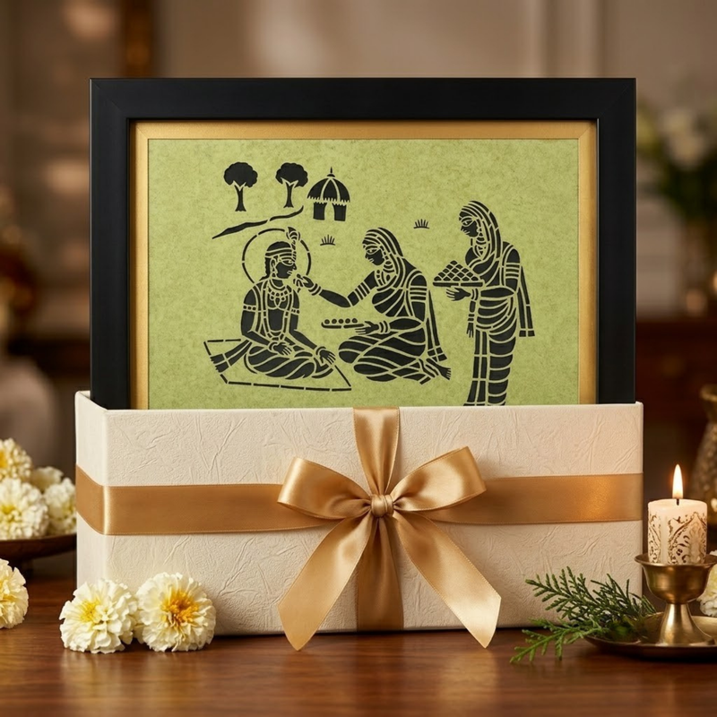 Krishna Milking Cow Sanjhi Art Frame
