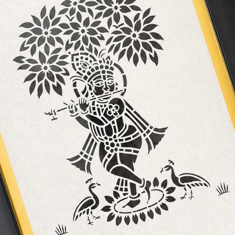 Krishna Milking Cow Sanjhi Art Frame