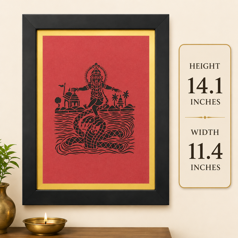Krishna Milking Cow Sanjhi Art Frame