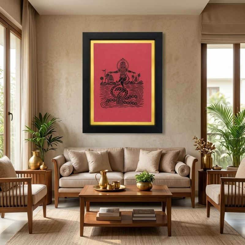 Krishna Milking Cow Sanjhi Art Frame