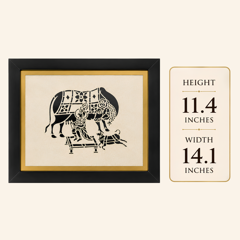 Krishna Milking Cow Sanjhi Art Frame