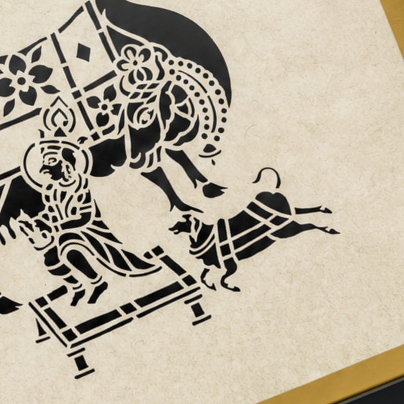 Krishna Milking Cow Sanjhi Art Frame