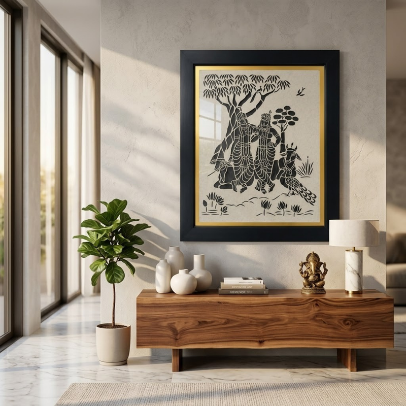 Divine Radha Krishna & Cow Sanjhi Art Frame