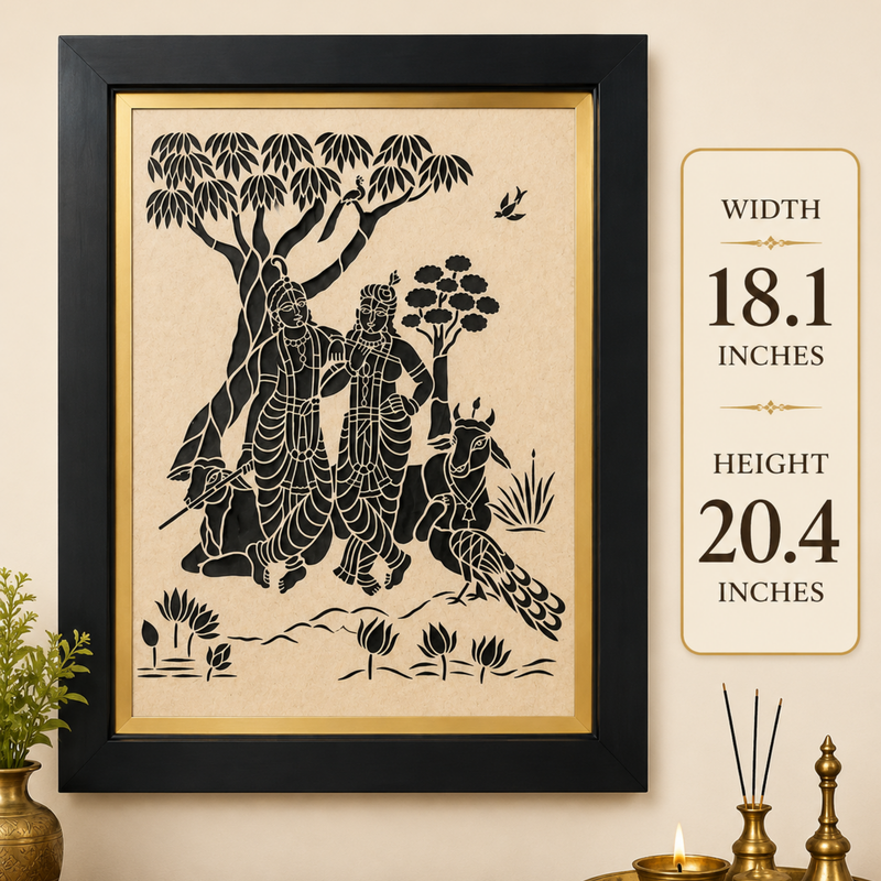 Divine Radha Krishna & Cow Sanjhi Art Frame