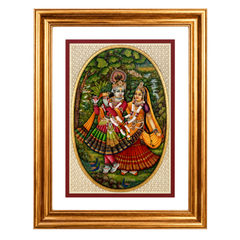 Radha Krishna Synthetic Real Gold Big Miniature Painting