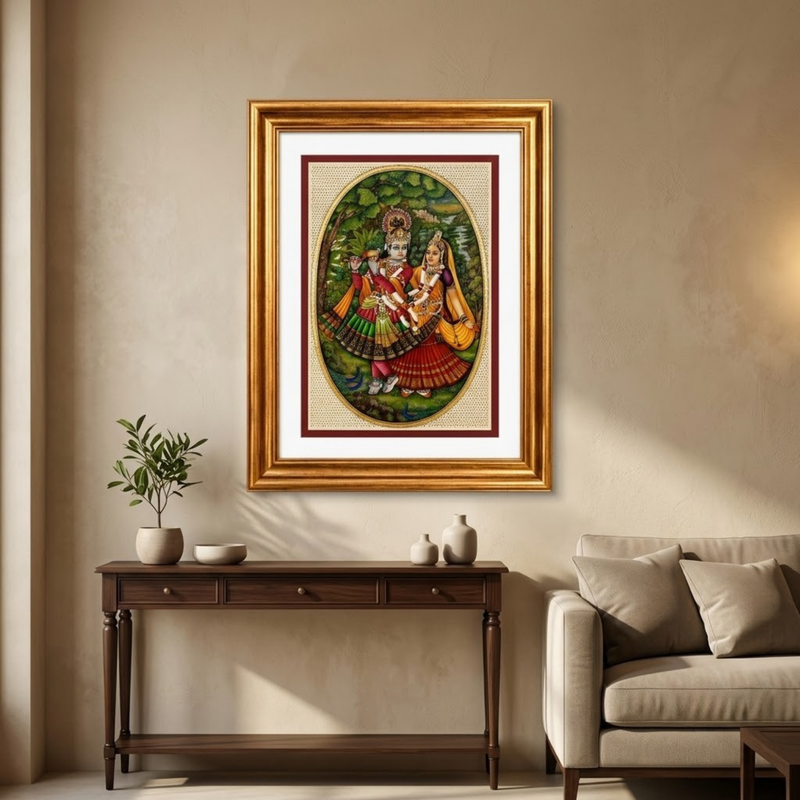 Radha Krishna Synthetic Real Gold Big Miniature Painting