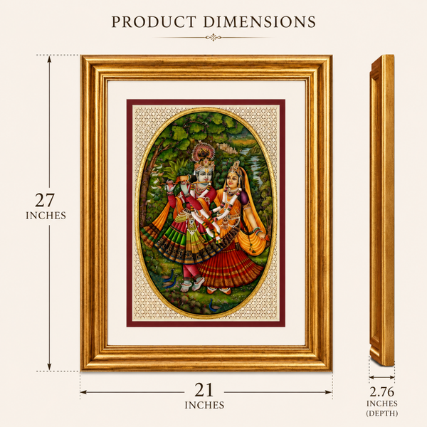 Radha Krishna Synthetic Real Gold Big Miniature Painting
