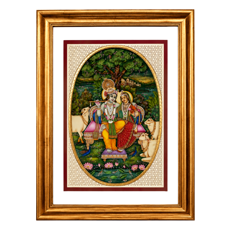 Radha Krishna Synthetic Real Gold Big Miniature Painting