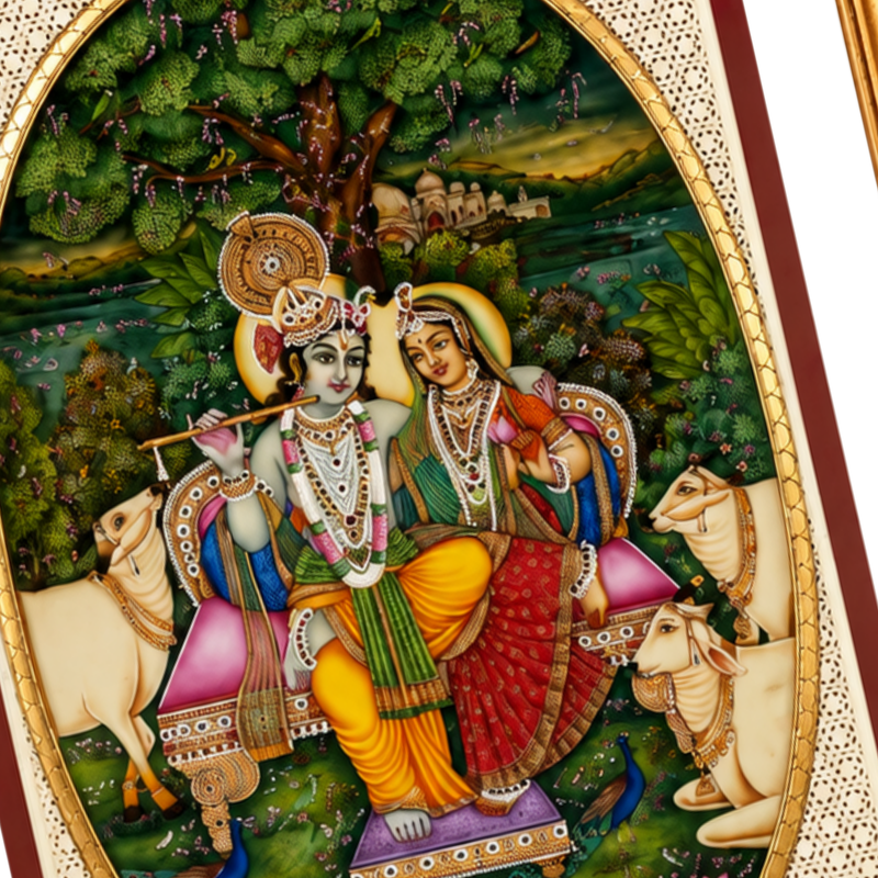 Radha Krishna Synthetic Real Gold Big Miniature Painting