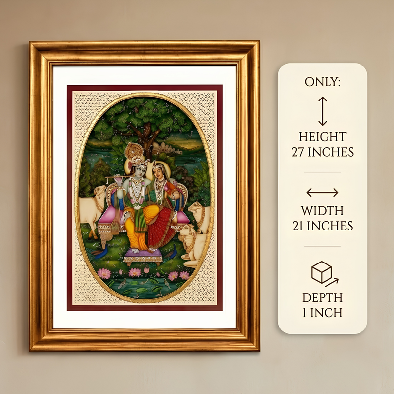 Radha Krishna Synthetic Real Gold Big Miniature Painting