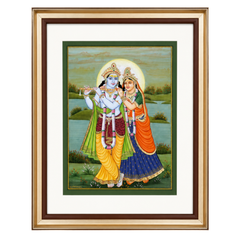 Radha Krishna Synthetic Real Gold Small Miniature Painting