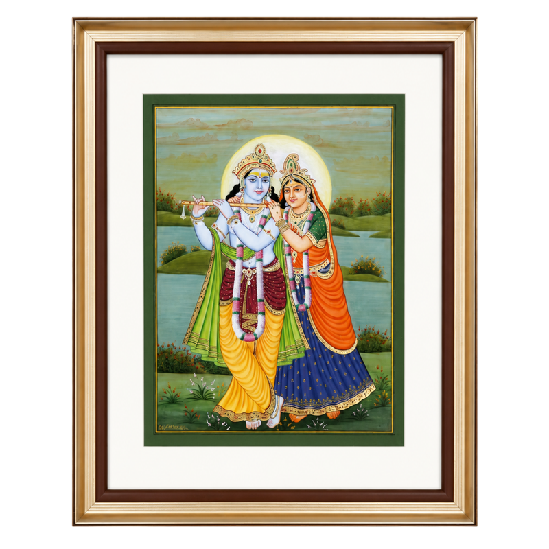 Radha Krishna Synthetic Real Gold Small Miniature Painting