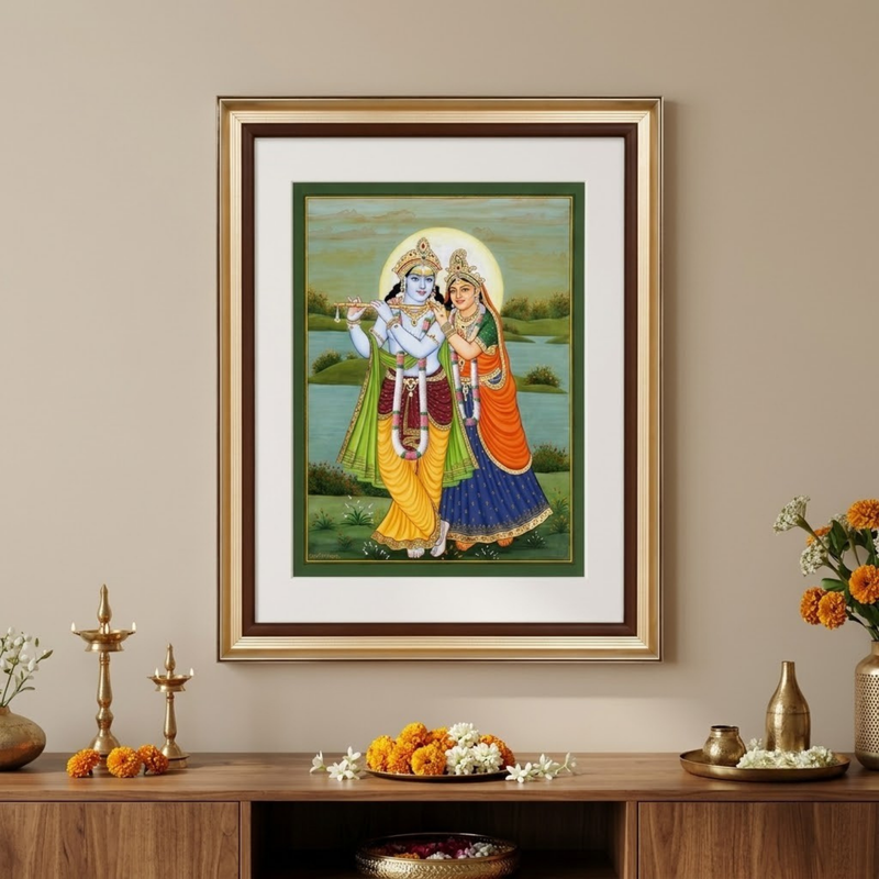 Radha Krishna Synthetic Real Gold Small Miniature Painting
