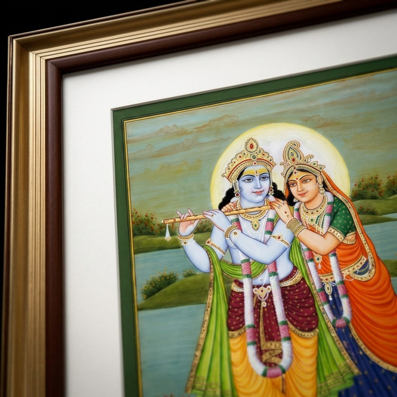 Radha Krishna Synthetic Real Gold Small Miniature Painting