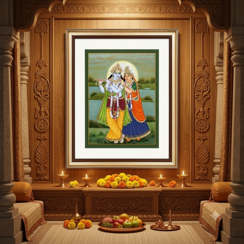 Radha Krishna Synthetic Real Gold Small Miniature Painting