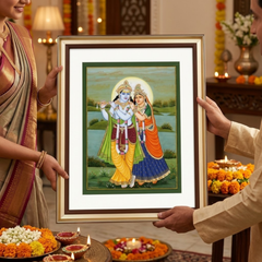 Radha Krishna Synthetic Real Gold Small Miniature Painting