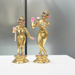 Solid Pure Brass Radha Krishna Divine Couple Deity Set 12 Inch