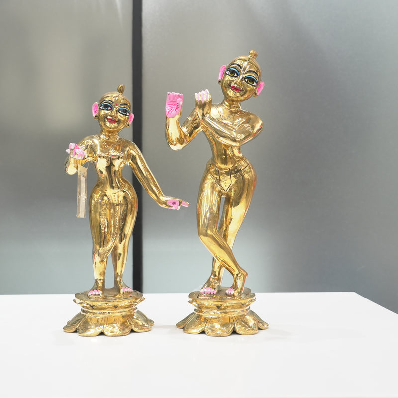 Solid Pure Brass Radha Krishna Divine Couple Deity Set 12 Inch