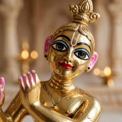 Brass Golden Radha Krishna Deity – Hollow, Semi-Coloured, Fine Finish, 6–12 Inch