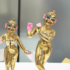 Solid Pure Brass Radha Krishna Divine Couple Deity Set 12 Inch