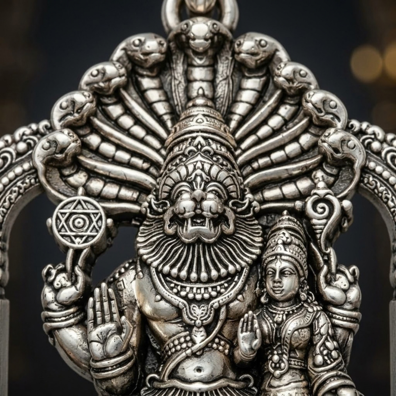 Pure Silver 925 Lakshmi Narasimha Swamy Antique Pendant