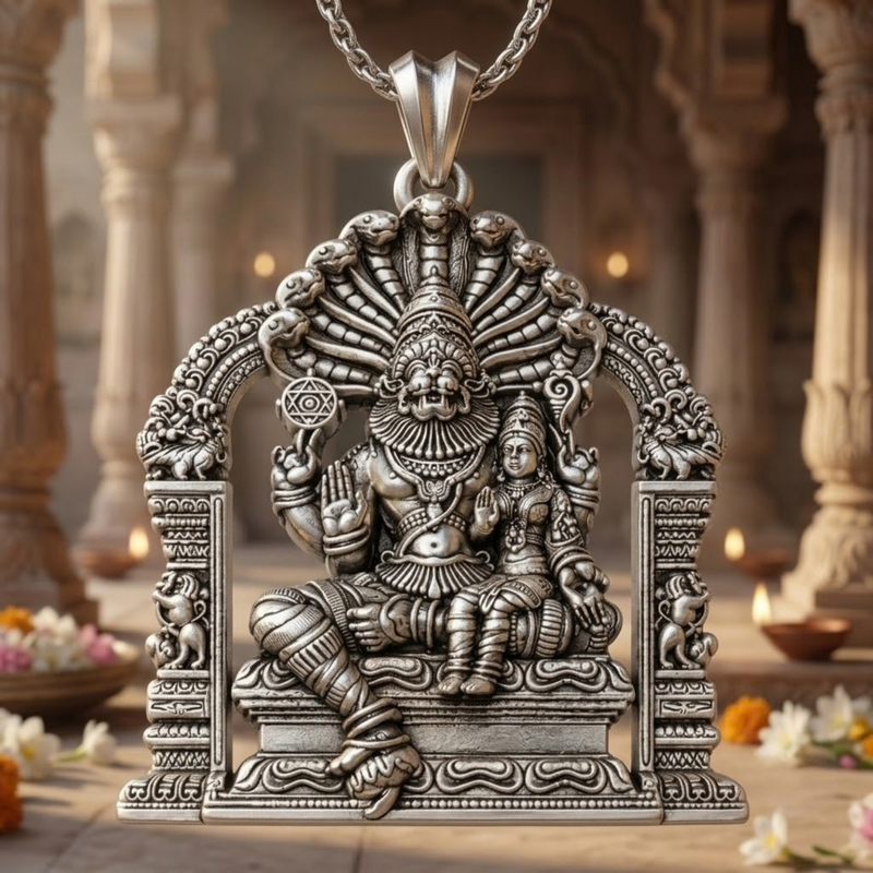 Pure Silver 925 Lakshmi Narasimha Swamy Antique Pendant