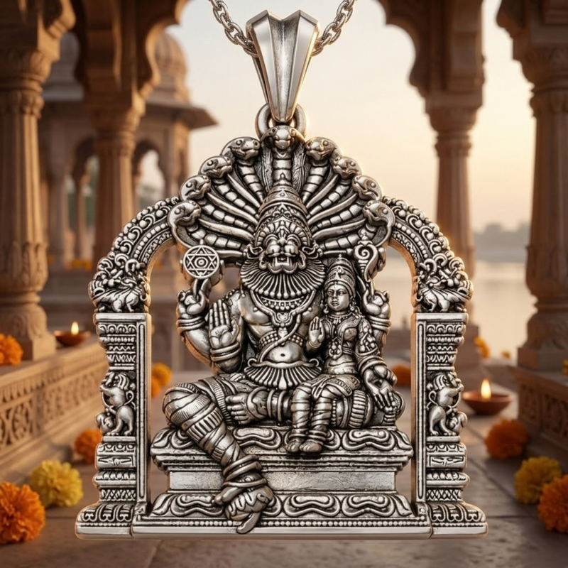 Pure Silver 925 Lakshmi Narasimha Swamy Antique Pendant